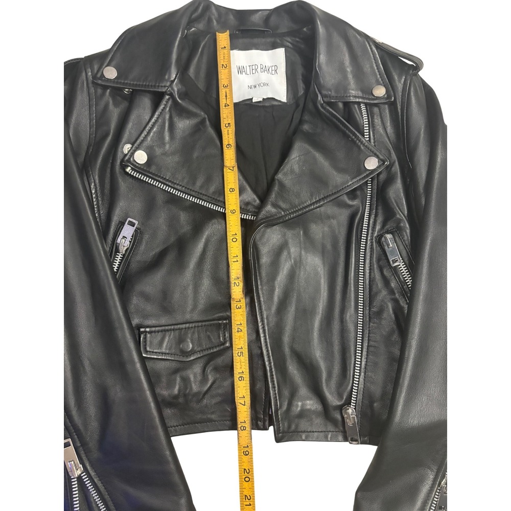 Walter Baker WB30133 Lamb Leather Moto Jacket S Black Biker Asymmetrical Zip - Picture 3 of 8
